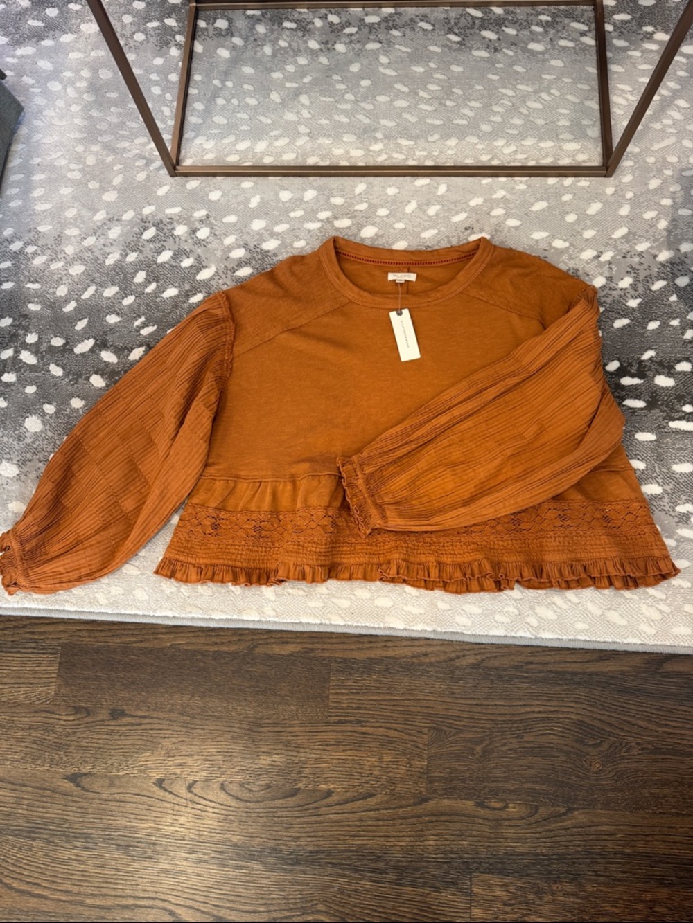 Anthropologie Rust Orange Ruffled Peasant Top